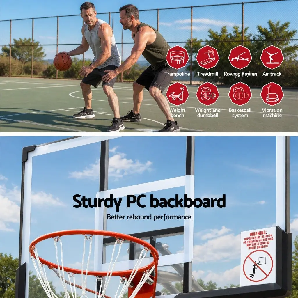 Basketball Hoop Stand System Height Adjustable 3.05M Portable Black 50" Polycarbonate Backboard