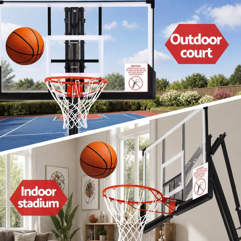 Basketball Hoop Stand System Height Adjustable 3.05M Portable Black 50" Polycarbonate Backboard
