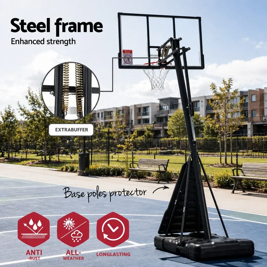 Basketball Hoop Stand System Height Adjustable 3.05M Portable Black 50" Polycarbonate Backboard