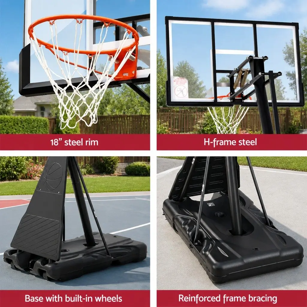 Basketball Hoop Stand System Height Adjustable 3.05M Portable Black 50" Polycarbonate Backboard