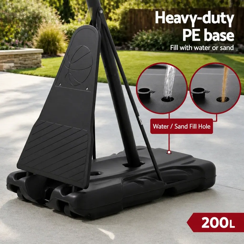 Basketball Hoop Stand System Height Adjustable 3.05M Portable Black 50" Polycarbonate Backboard