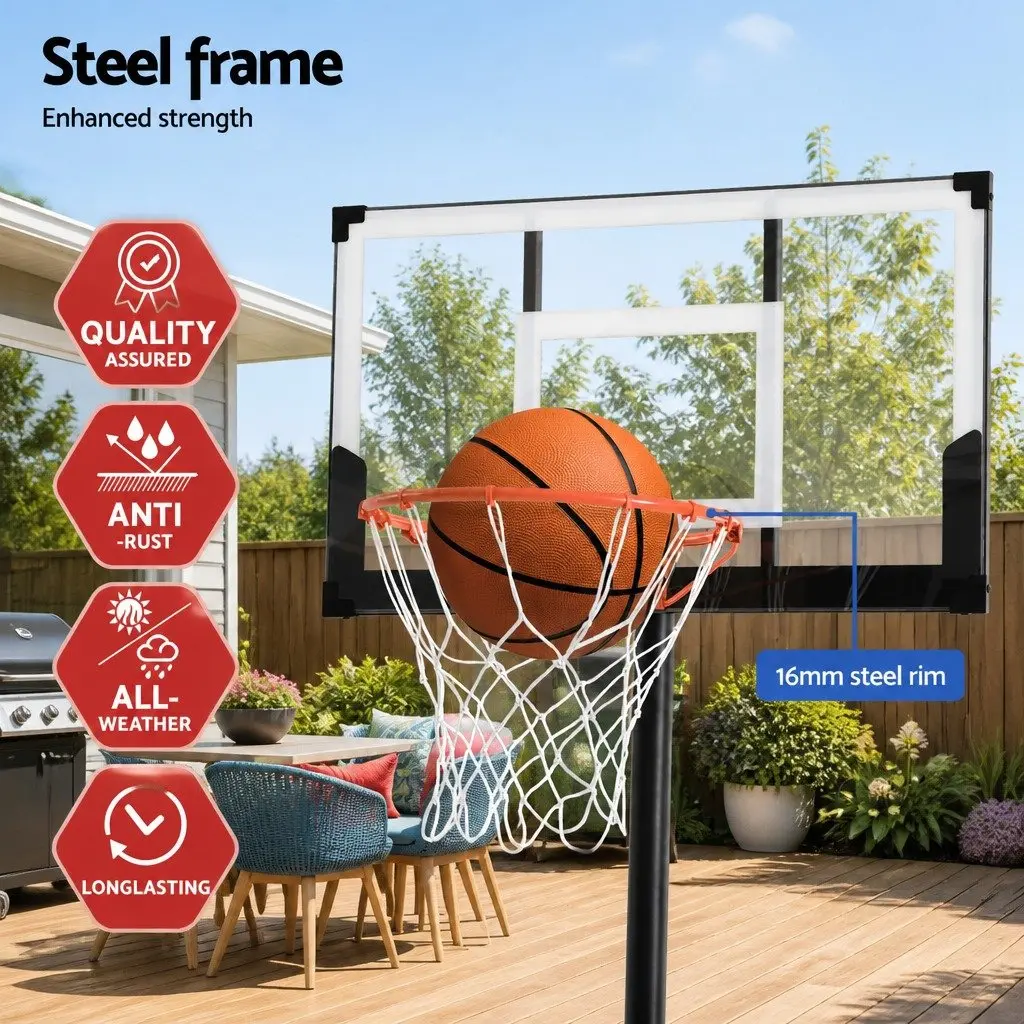 Basketball Hoop Portable Height Adjustable 1.1m to 3.05m Orange Wheeled Base