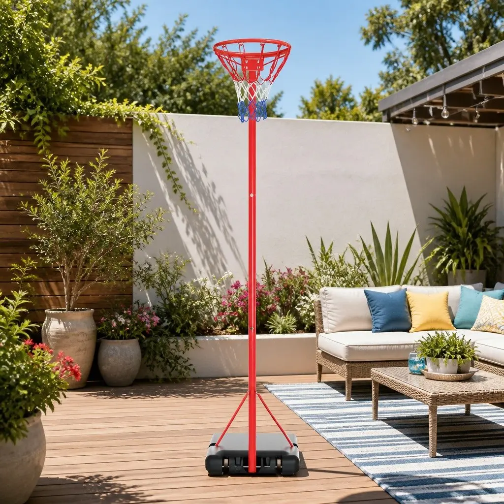 Netball Hoop Basketball Stand Adjustable Height 2.4m to 3.05m Steel Frame Nylon Net