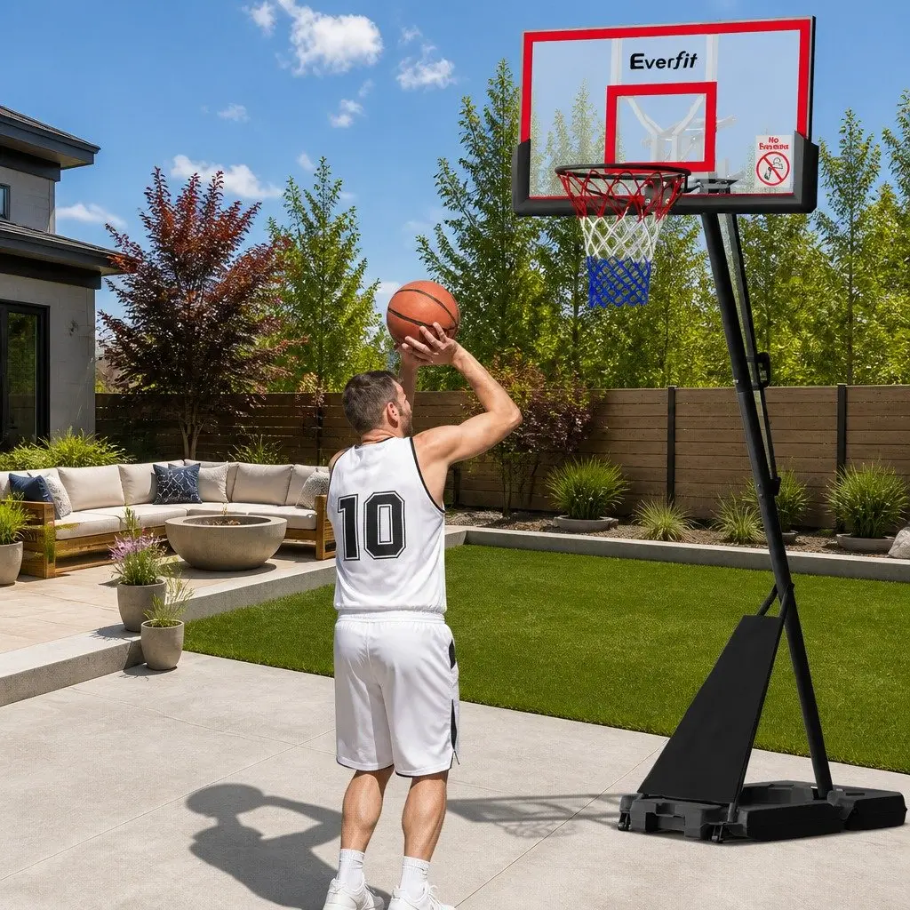 Adjustable Basketball Hoop Stand System Portable Height 2.4m to 3.05m Red