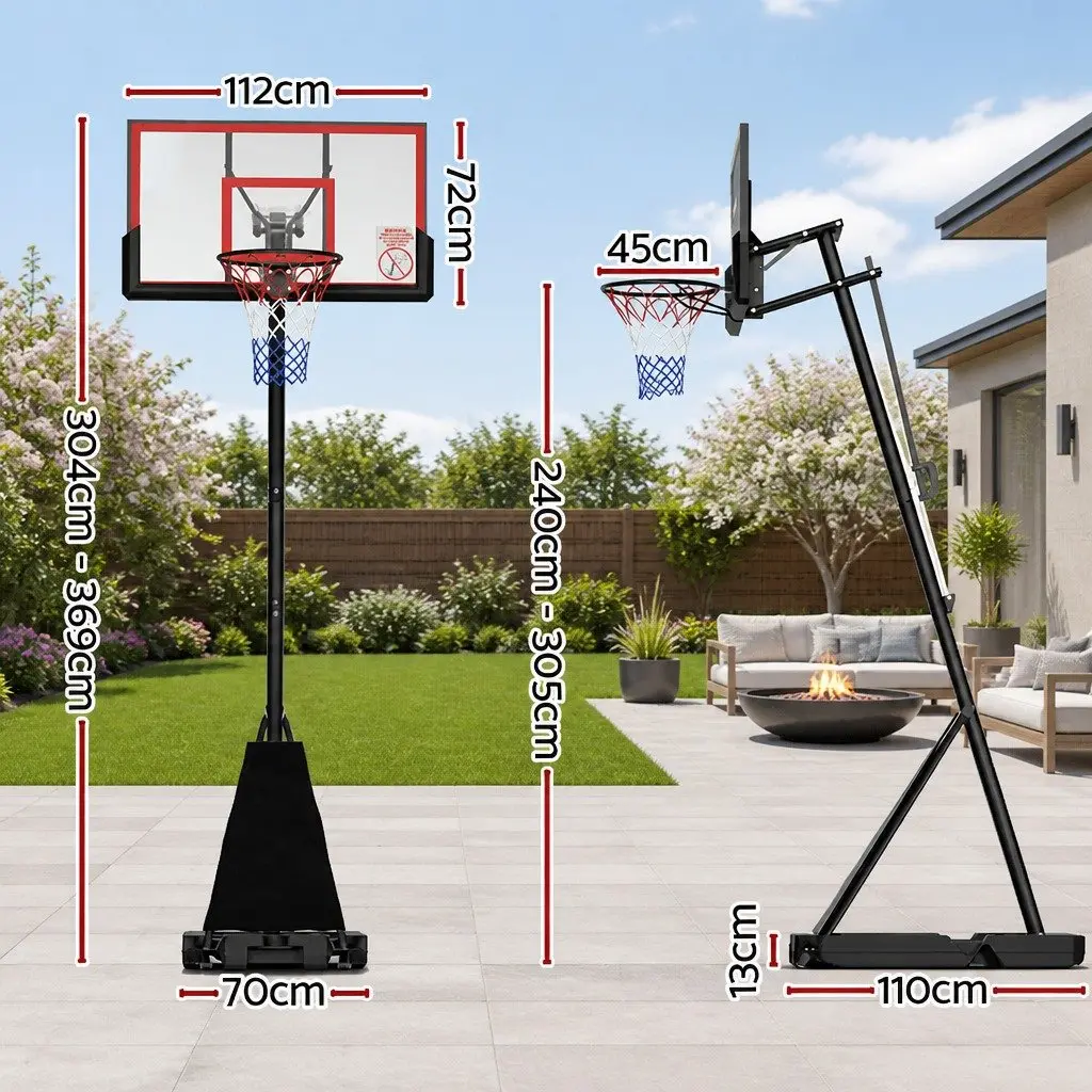 Adjustable Basketball Hoop Stand System Portable Height 2.4m to 3.05m Red