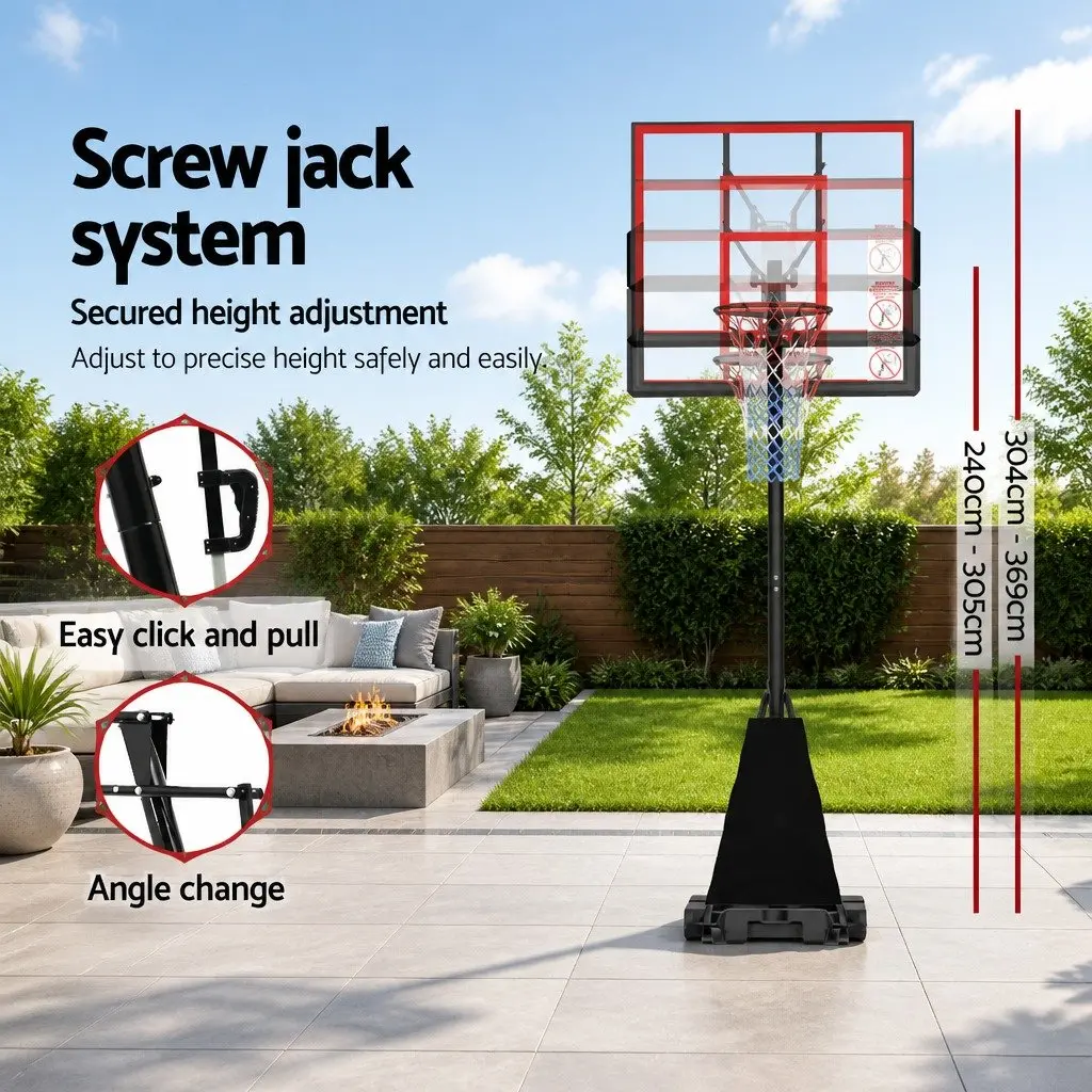 Adjustable Basketball Hoop Stand System Portable Height 2.4m to 3.05m Red