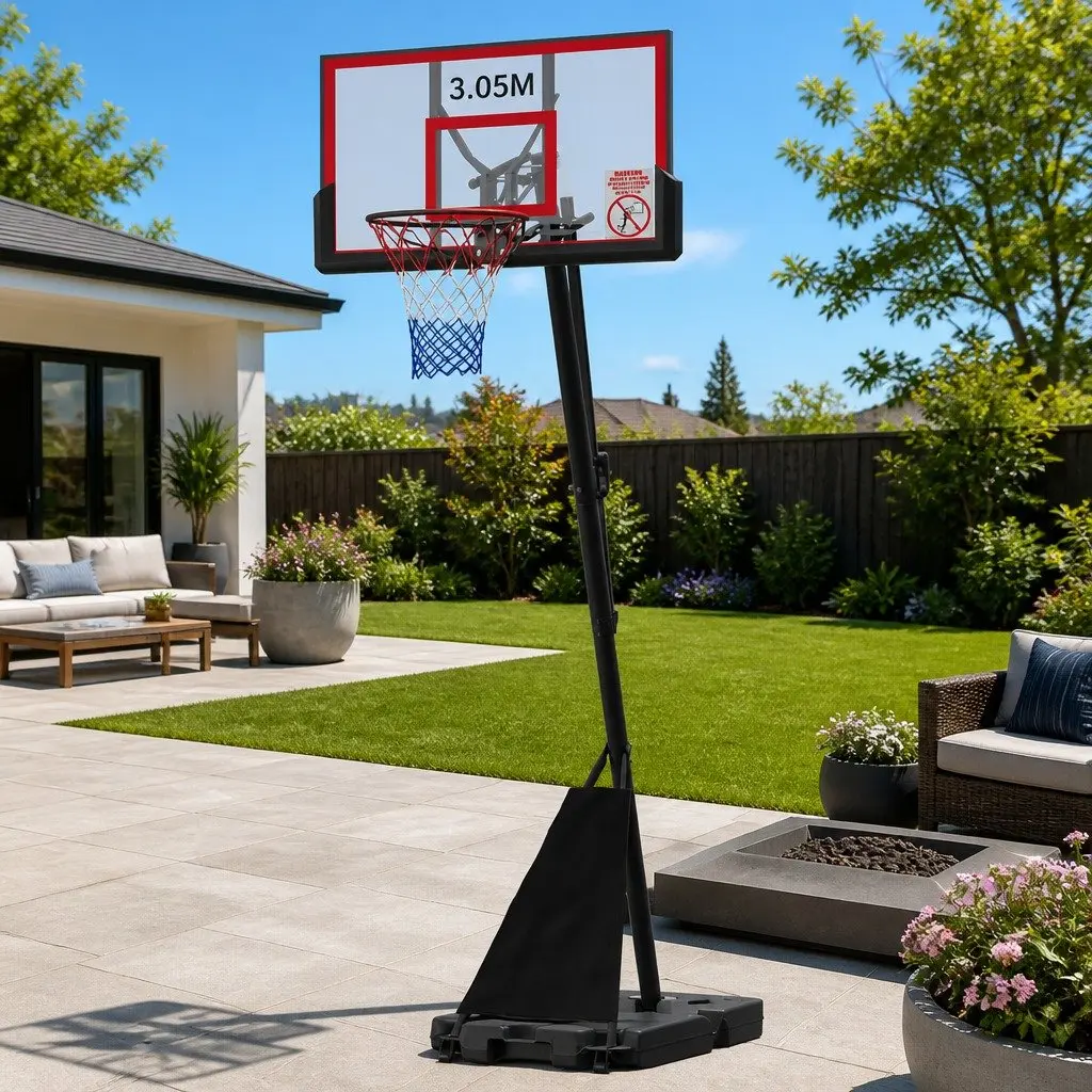 Adjustable Basketball Hoop Stand System Portable Height 2.4m to 3.05m Red