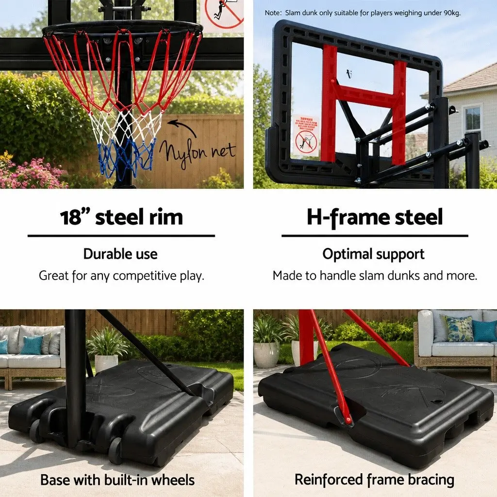 Basketball Hoop Stand System Adjustable 2.25m to 3.07m Portable 44" Backboard