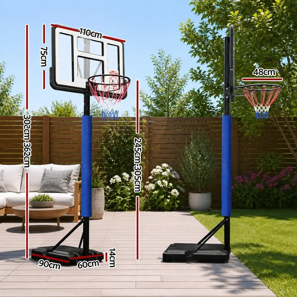 Basketball Hoop Stand System Adjustable Height 2.45m to 3.05m Portable Acrylic