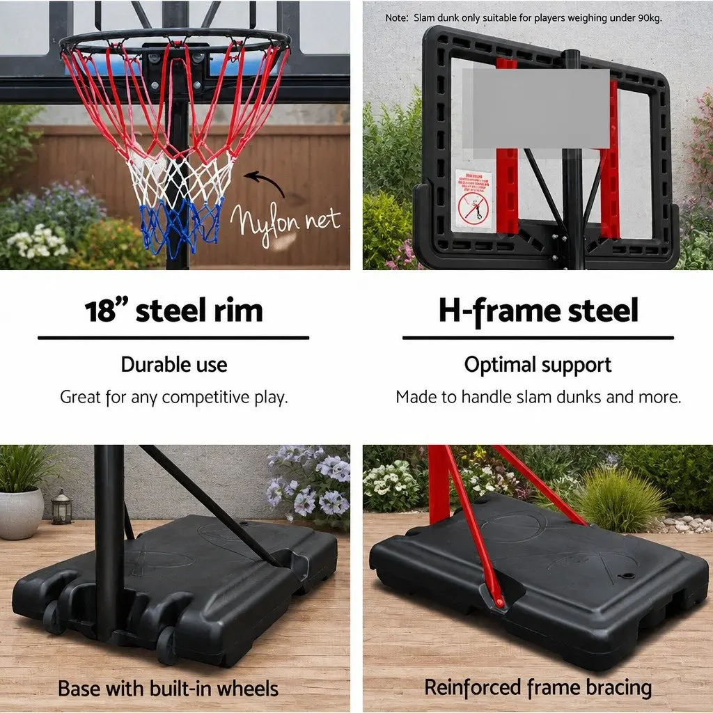 Basketball Hoop Stand System Adjustable Height 2.45m to 3.05m Portable Acrylic