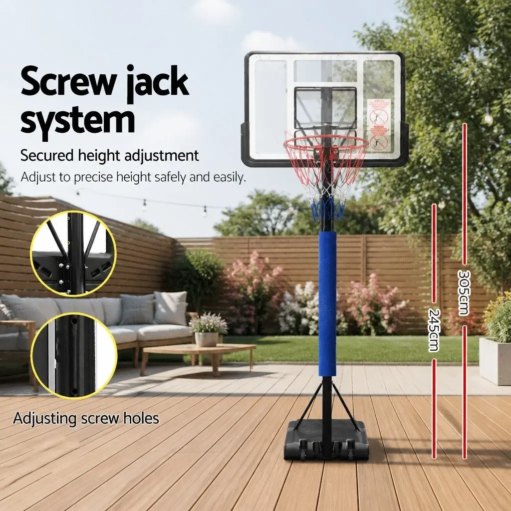 Basketball Hoop Stand System Adjustable Height 2.45m to 3.05m Portable Acrylic