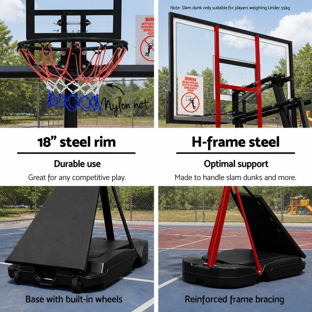 Portable Steel Basketball Hoop Stand Adjustable Height 2.3m to 3.05m Black Frame