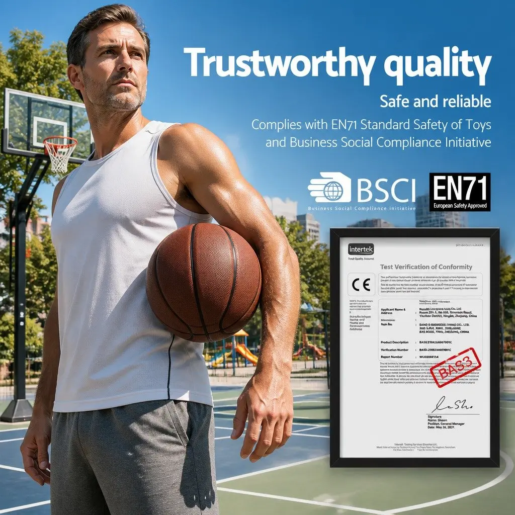 Portable Steel Basketball Hoop Stand Adjustable Height 2.3m to 3.05m Black Frame