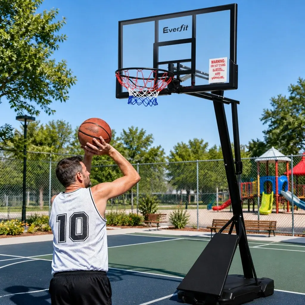 Portable Steel Basketball Hoop Stand Adjustable Height 2.3m to 3.05m Black Frame