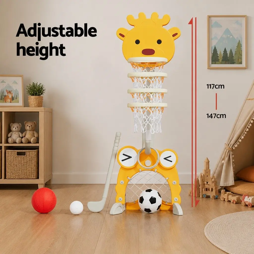 Kids Basketball Hoop Stand Adjustable Height 5-in-1 Sports Activity Centre
