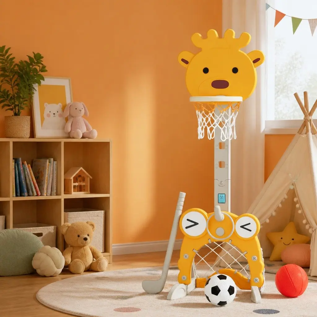 Kids Basketball Hoop Stand Adjustable Height 5-in-1 Sports Activity Centre