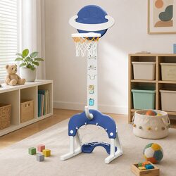 Kids Basketball Hoop Stand 6-in-1 Sports Activity Center Adjustable Height Blue