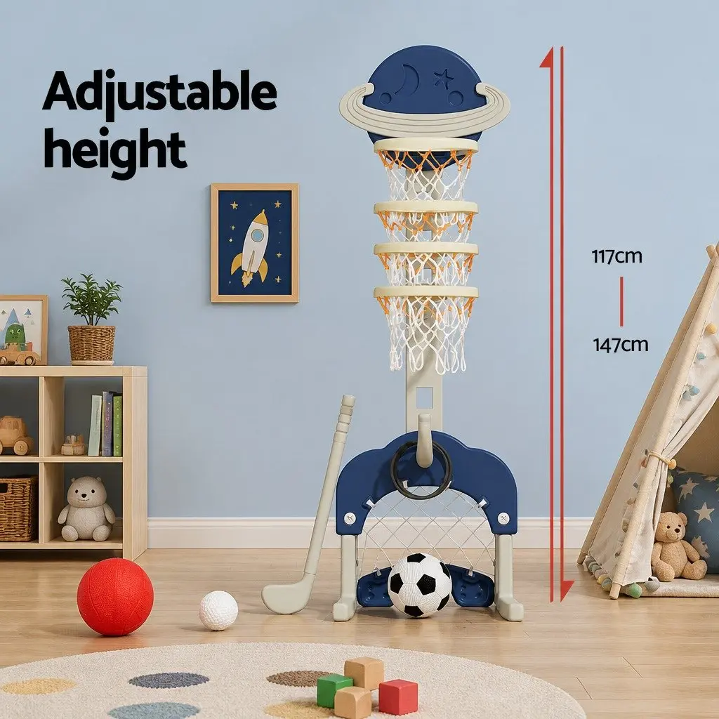 Kids Adjustable Basketball Stand 6-in-1 Activity Center