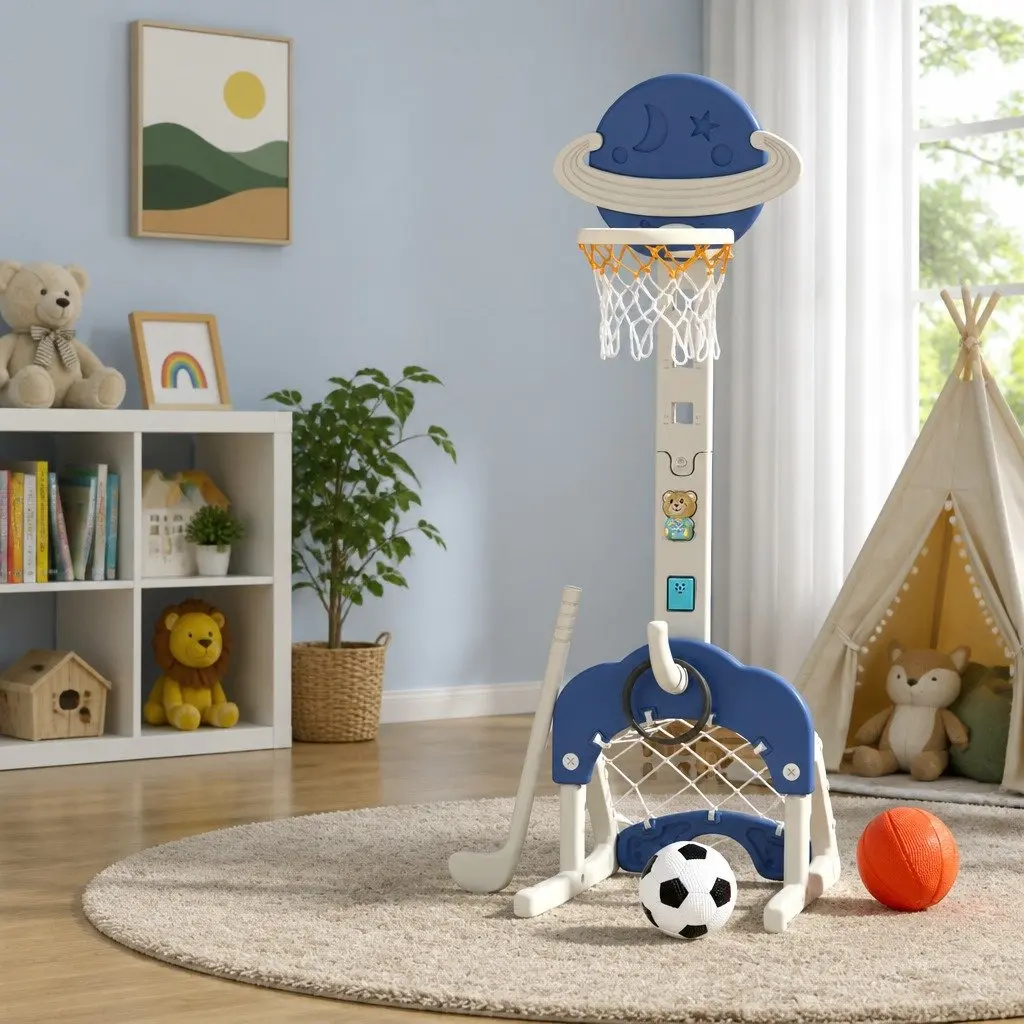 Kids Adjustable Basketball Stand 6-in-1 Activity Center