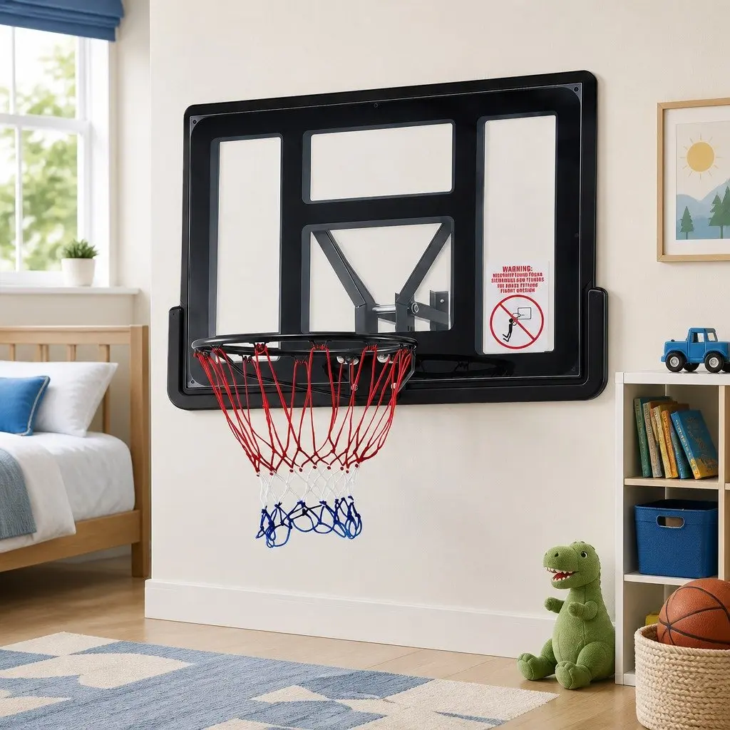 Wall Mount Basketball Hoop Kids Indoor Outdoor 43 Inch Black Backboard