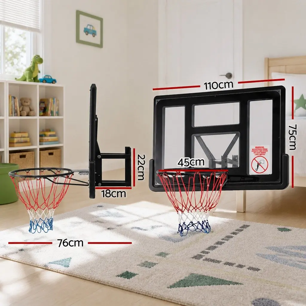 Wall Mount Basketball Hoop Kids Indoor Outdoor 43 Inch Black Backboard