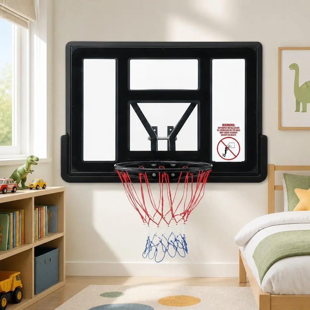 Wall Mount Basketball Hoop Kids Indoor Outdoor 43 Inch Black Backboard
