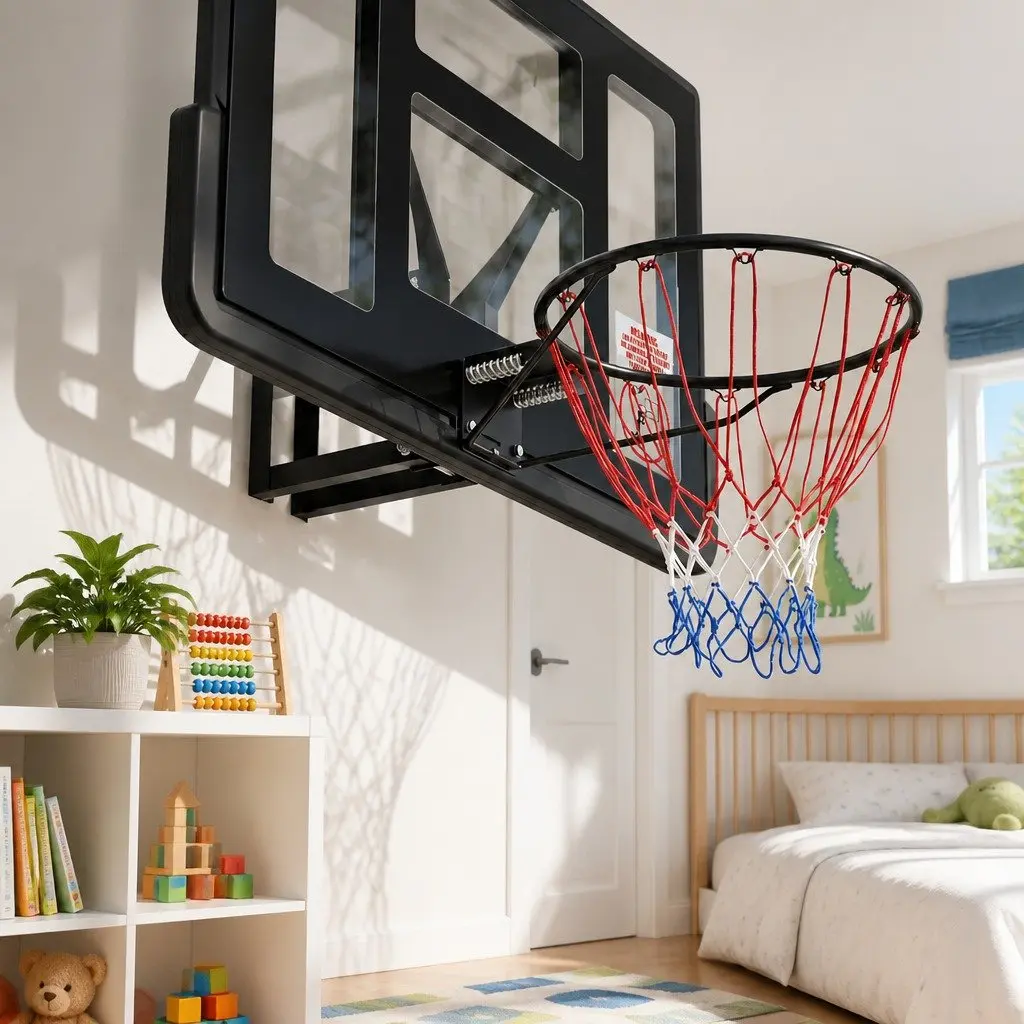 Wall Mount Basketball Hoop Kids Indoor Outdoor 43 Inch Black Backboard