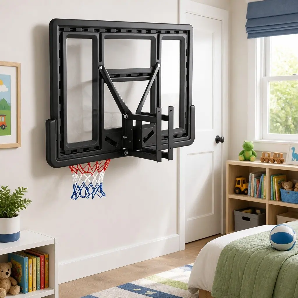 Wall Mount Basketball Hoop Kids Indoor Outdoor 43 Inch Black Backboard