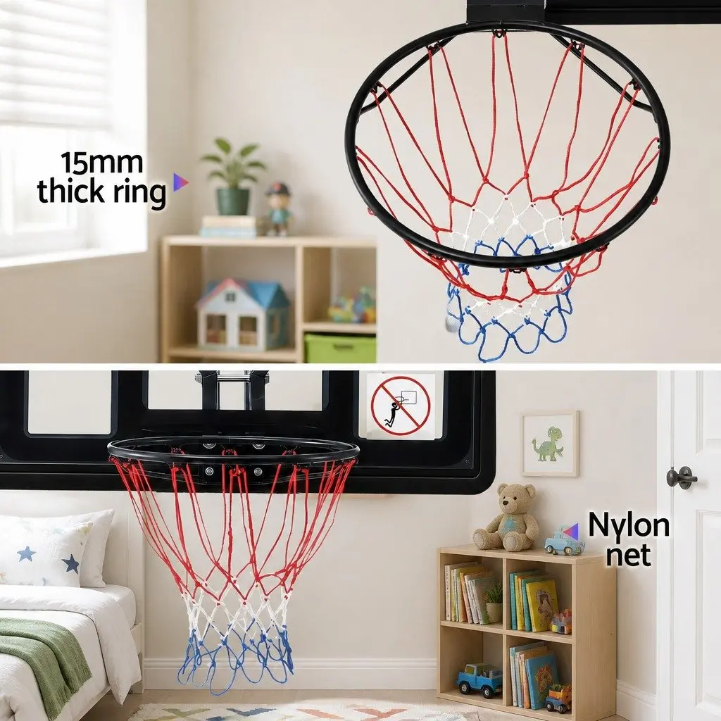 Wall Mount Basketball Hoop Kids Indoor Outdoor 43 Inch Black Backboard