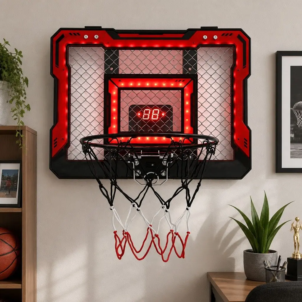 Mini Basketball Hoop Over Door Indoor Electronic Scoreboard 40x30cm Red