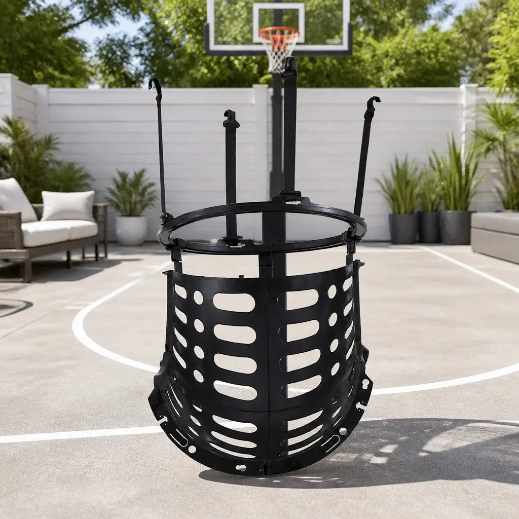Basketball Training Attachment 360° Rebounder System Black Compatible with 38cm and 45cm Rims