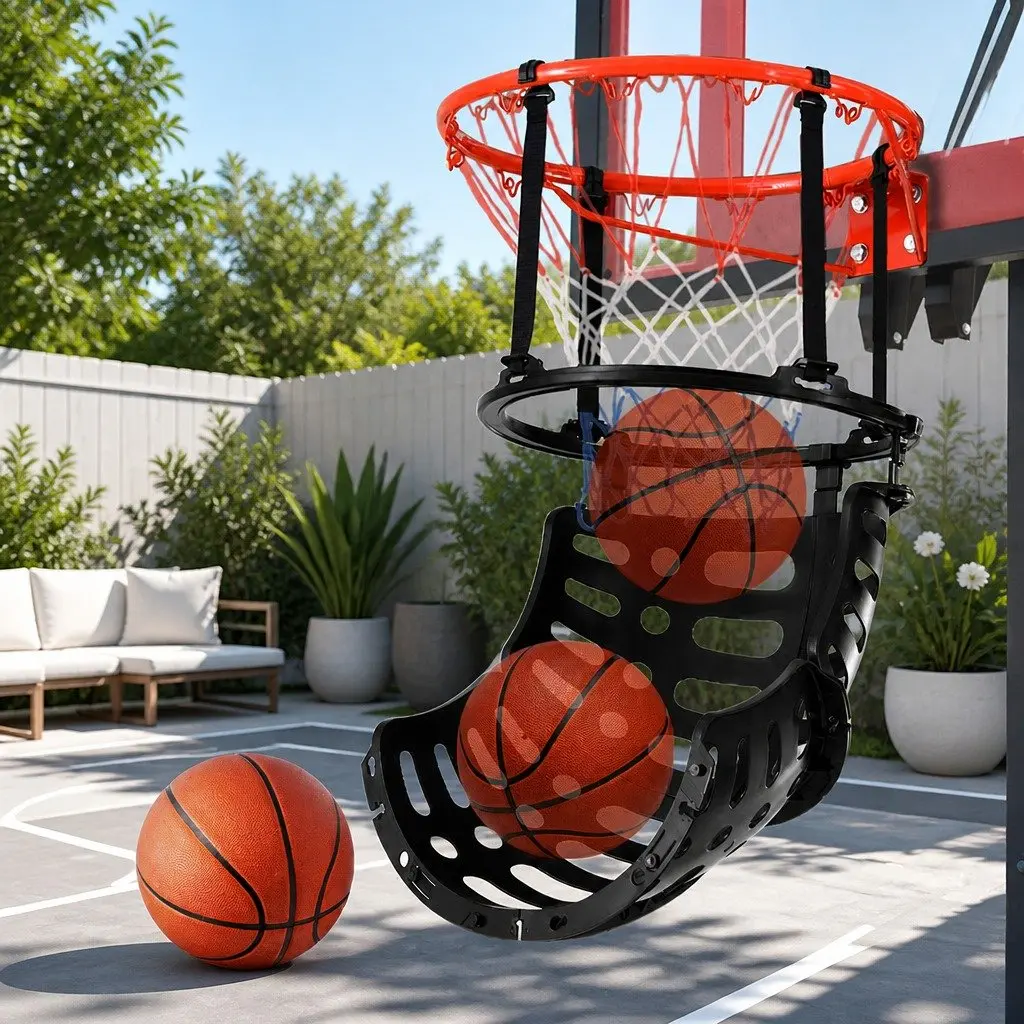 Basketball Training Attachment 360° Rebounder System Black Compatible with 38cm and 45cm Rims