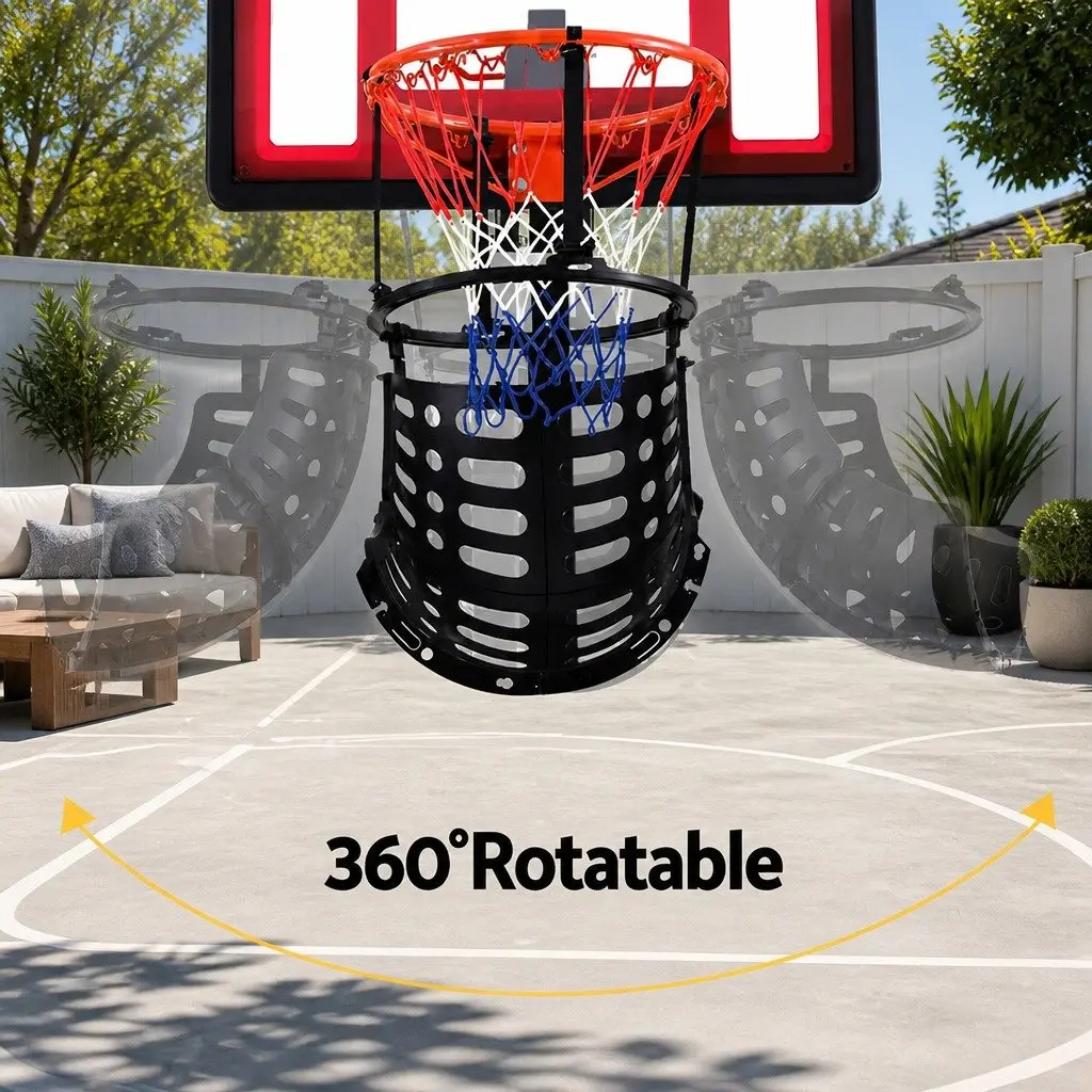 Basketball Training Attachment 360° Rebounder System Black Compatible with 38cm and 45cm Rims
