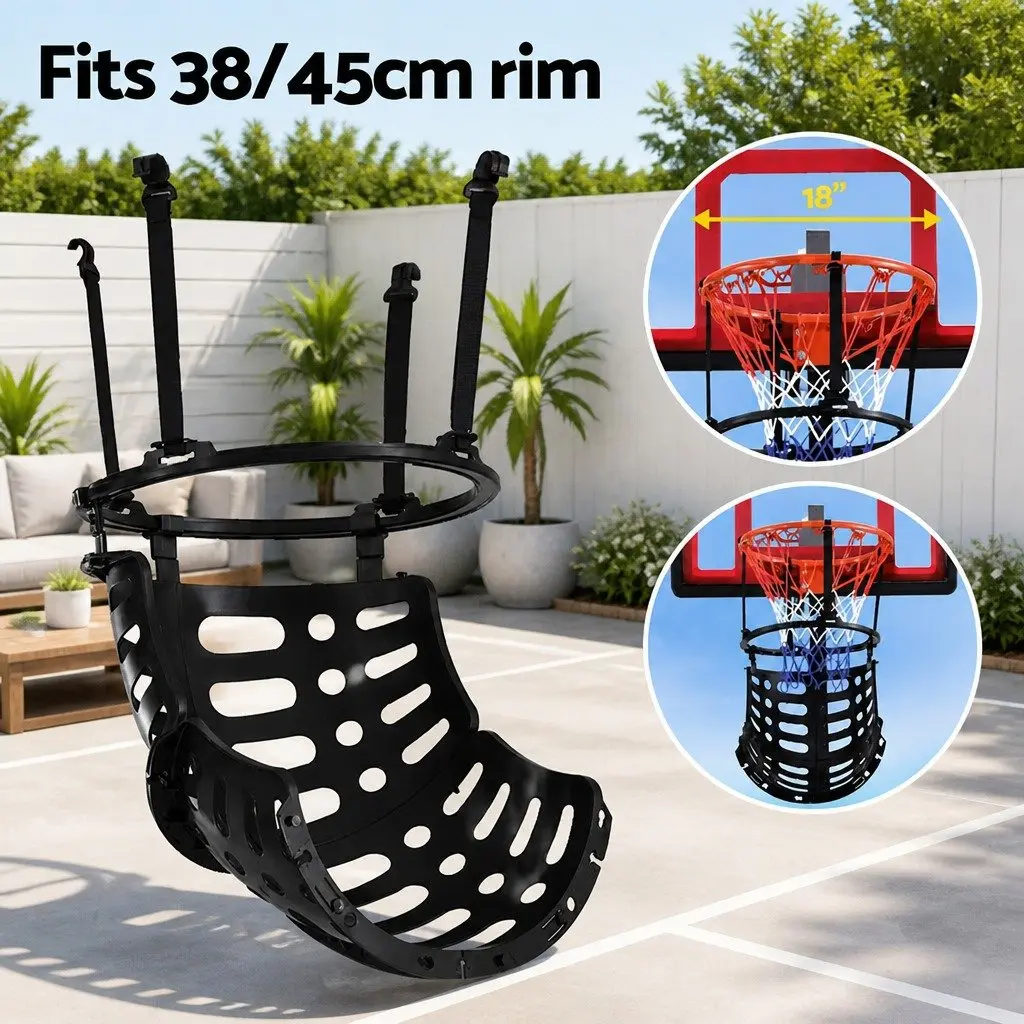 Basketball Training Attachment 360° Rebounder System Black Compatible with 38cm and 45cm Rims