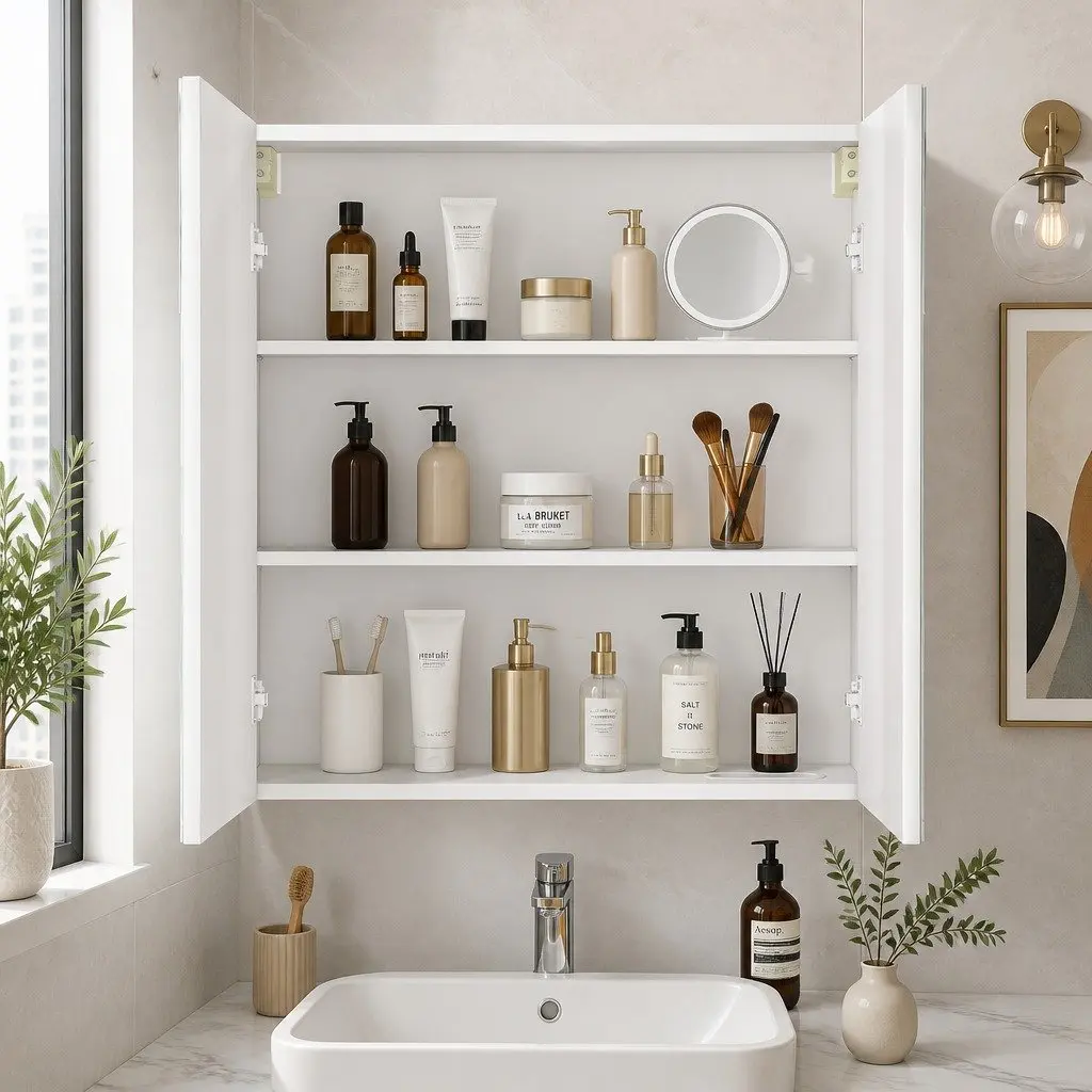 Bathroom Mirror Cabinet Wall-Mounted Storage 75CM White