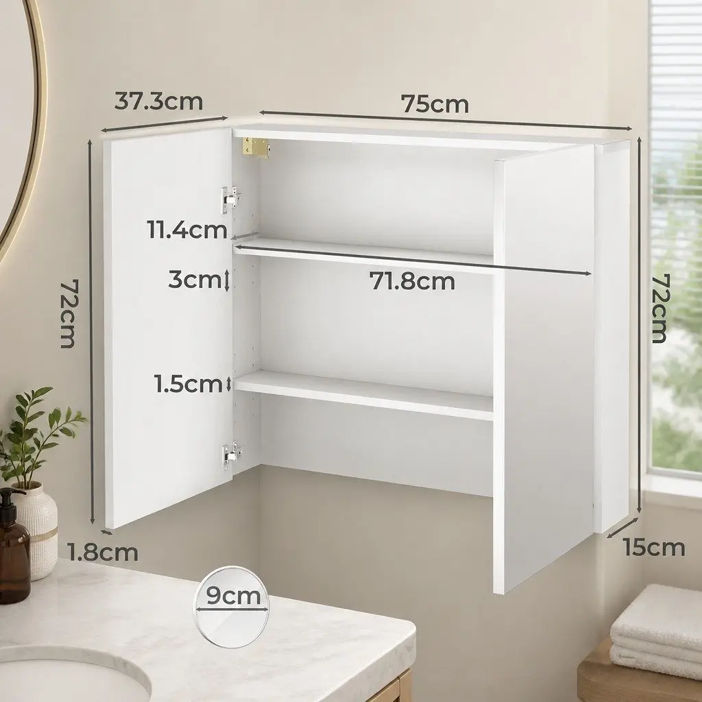 Bathroom Mirror Cabinet Wall-Mounted Storage 75CM White