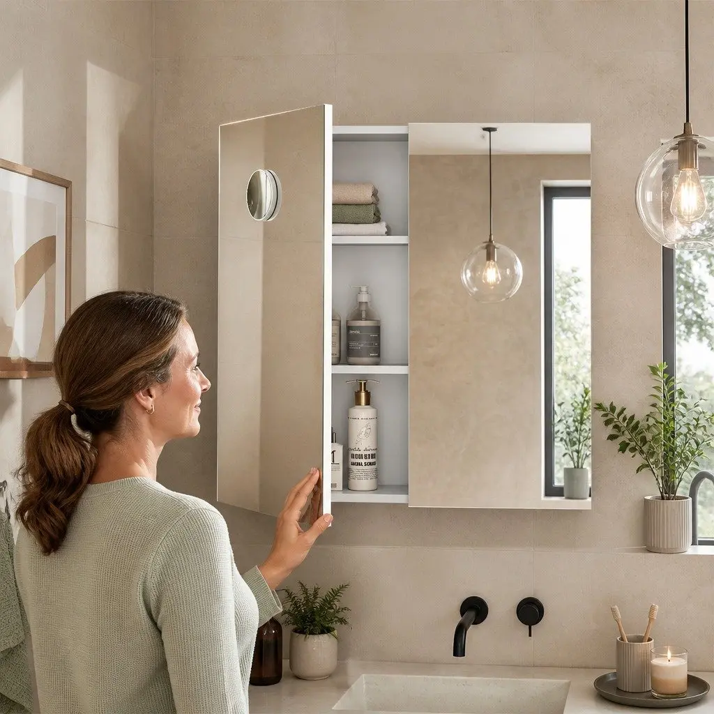 Bathroom Mirror Cabinet Wall-Mounted Storage 75CM White