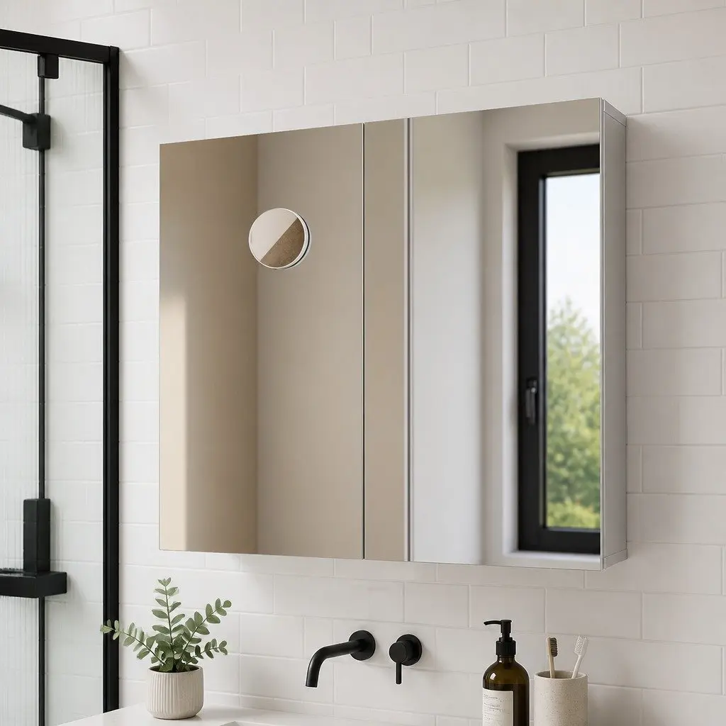 Bathroom Mirror Cabinet Wall-Mounted Storage 75CM White