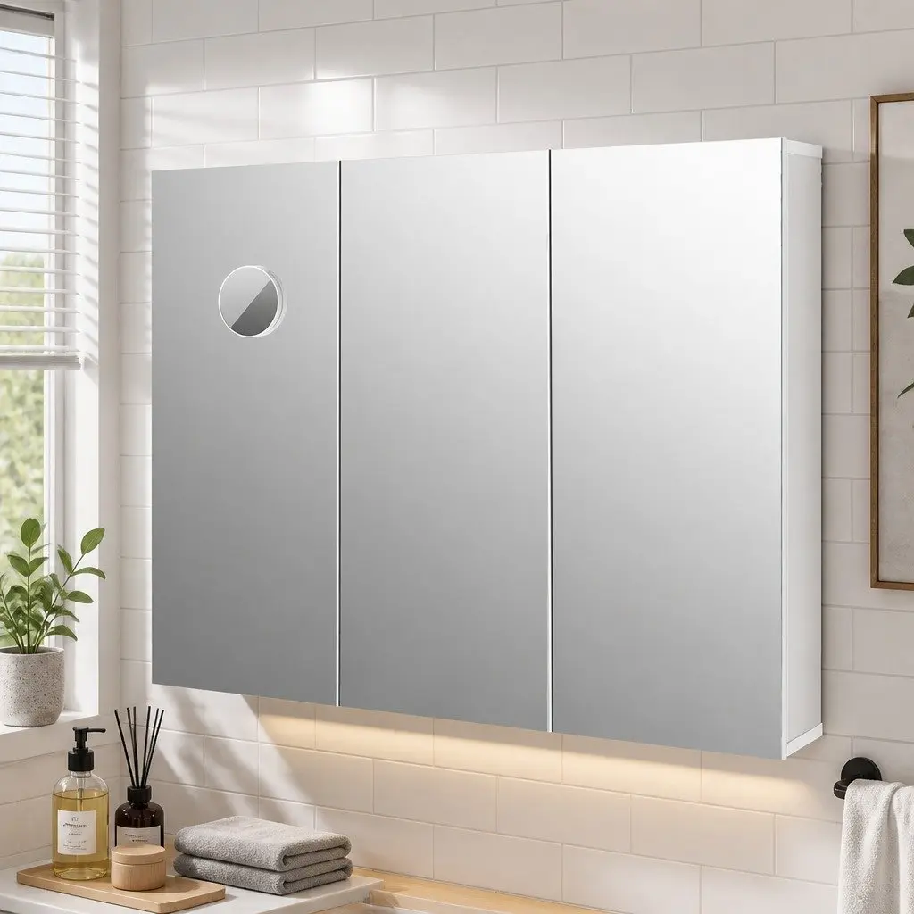 Bathroom Mirror Cabinet Wall-Mounted Storage 90CM White