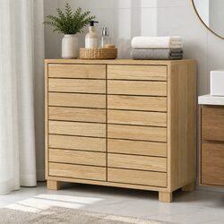 Reassuringly Functional Bathroom Storage Cabinet in Oak Finish