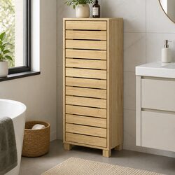 Bathroom Storage Cabinet Handleless Wood Floor Shelf Unit Cupboard Oak