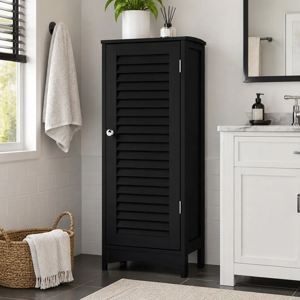 Freestanding Bathroom Cabinet Tall Storage Unit 166cm Black with Adjustable Shelves