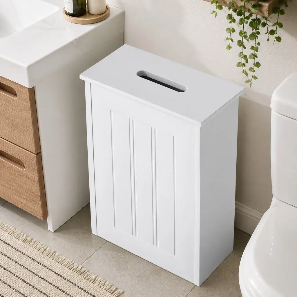 Bathroom Storage Box Slim Toilet Paper Organiser Container 30x15x35cm White