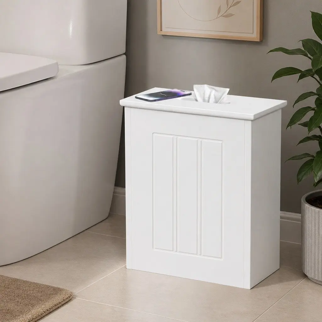 Bathroom Storage Box Slim Toilet Paper Organiser Container 30x15x35cm White