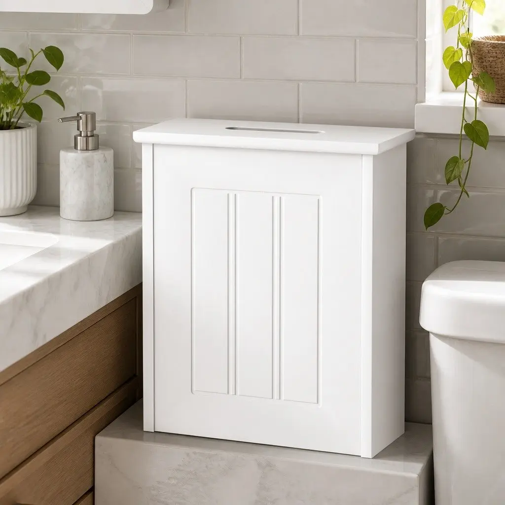 Bathroom Storage Box Slim Toilet Paper Organiser Container 30x15x35cm White