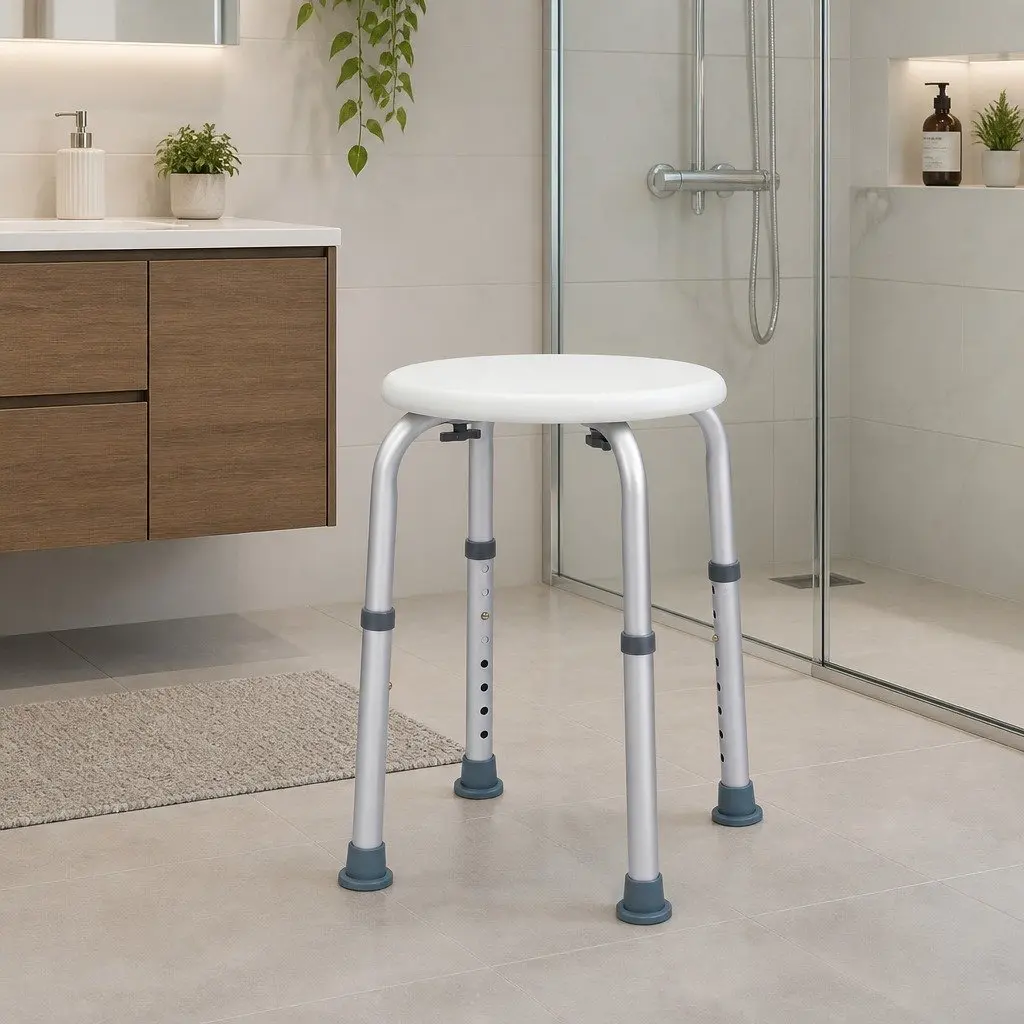 Adjustable Shower Chair Bath Stool Seat Non Slip Safety Height 35-53cm White