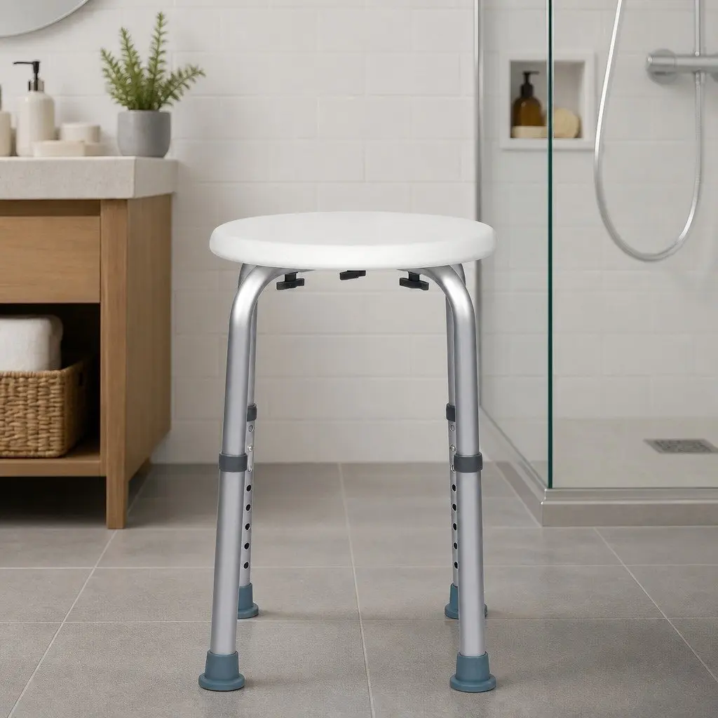 Adjustable Shower Chair Bath Stool Seat Non Slip Safety Height 35-53cm White