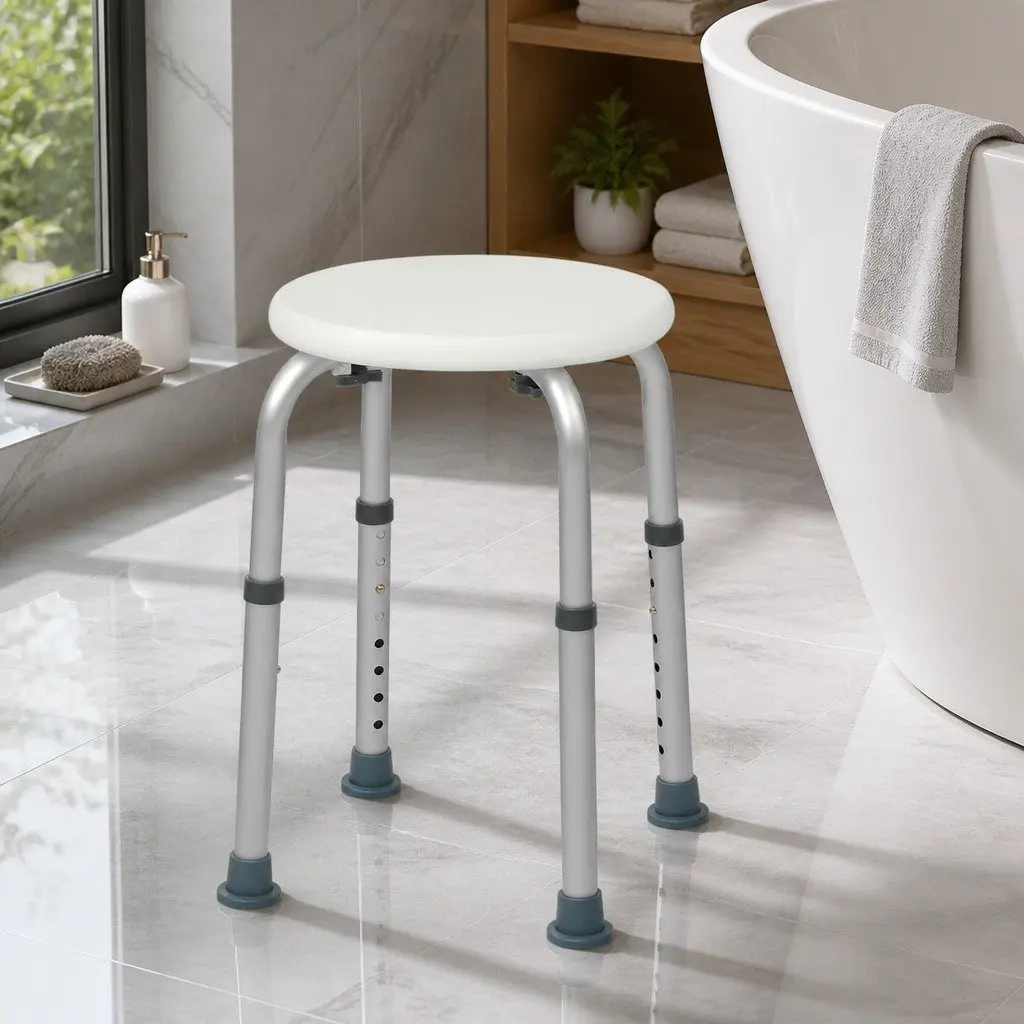 Adjustable Shower Chair Bath Stool Seat Non Slip Safety Height 35-53cm White