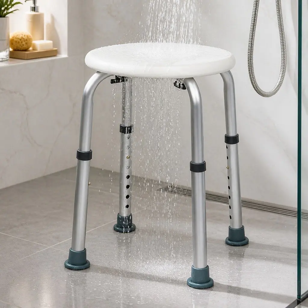 Adjustable Shower Chair Bath Stool Seat Non Slip Safety Height 35-53cm White