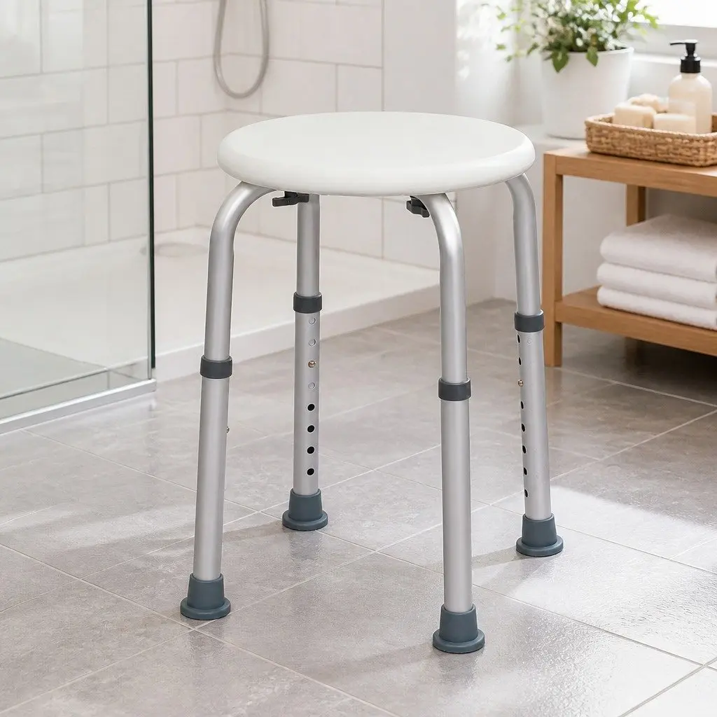 Adjustable Shower Chair Bath Stool Seat Non Slip Safety Height 35-53cm White